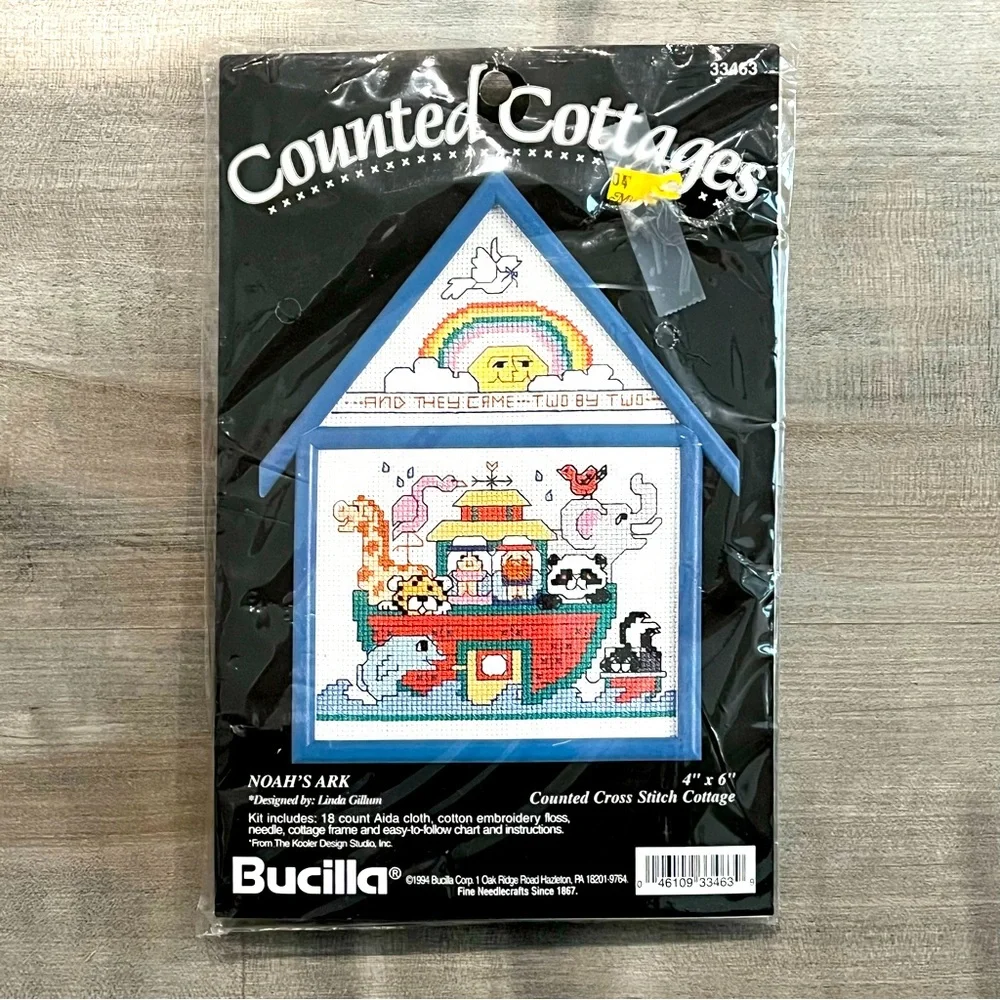 NWT Bucilla “Noah’s Ark” Counted Cross Stitch Kit with Plastic Cottage Frame